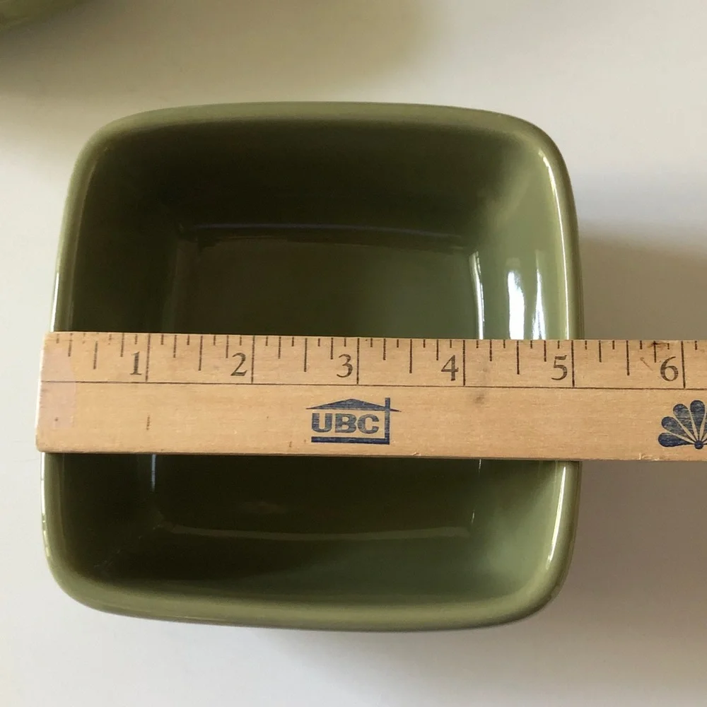 Set of 2 Longaberger Pottery square bowls classic Woven Traditions Sage Green